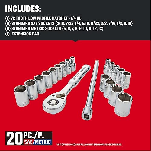Miniatura 3 de CRAFTSMAN Juego de herramientas mecánicas de accionamiento de 20 piezas de 14 pulgadas (CMMT12108)