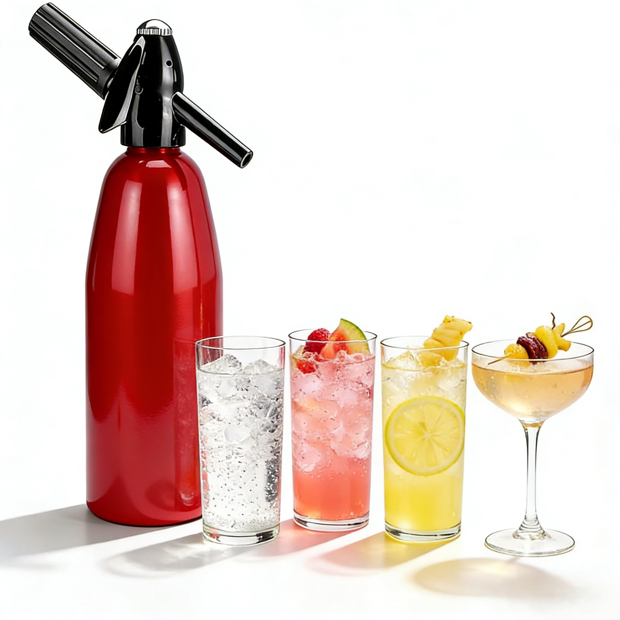 AstraLoom Tragbarer Soda Maker, 1L Soda-Siphon aus Aluminium für Sprudelwasser & Cocktails (rot)