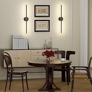 Battery Operated Wall Sconces with Remote Control, Dimmable Black Wall Sconces Set of Two with Rotatable Lamppost, 3000K-6500K LED Modern Wireless Wall Lights for Living Room, Bedroom, 28.15 Inch