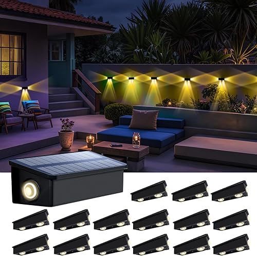 Miniatura 11 de Luces de valla alimentadas por energía solar al aire libre, impermeables, LED de 3 lados, paquete de 8 para patio, cubierta, terraza, barandilla,