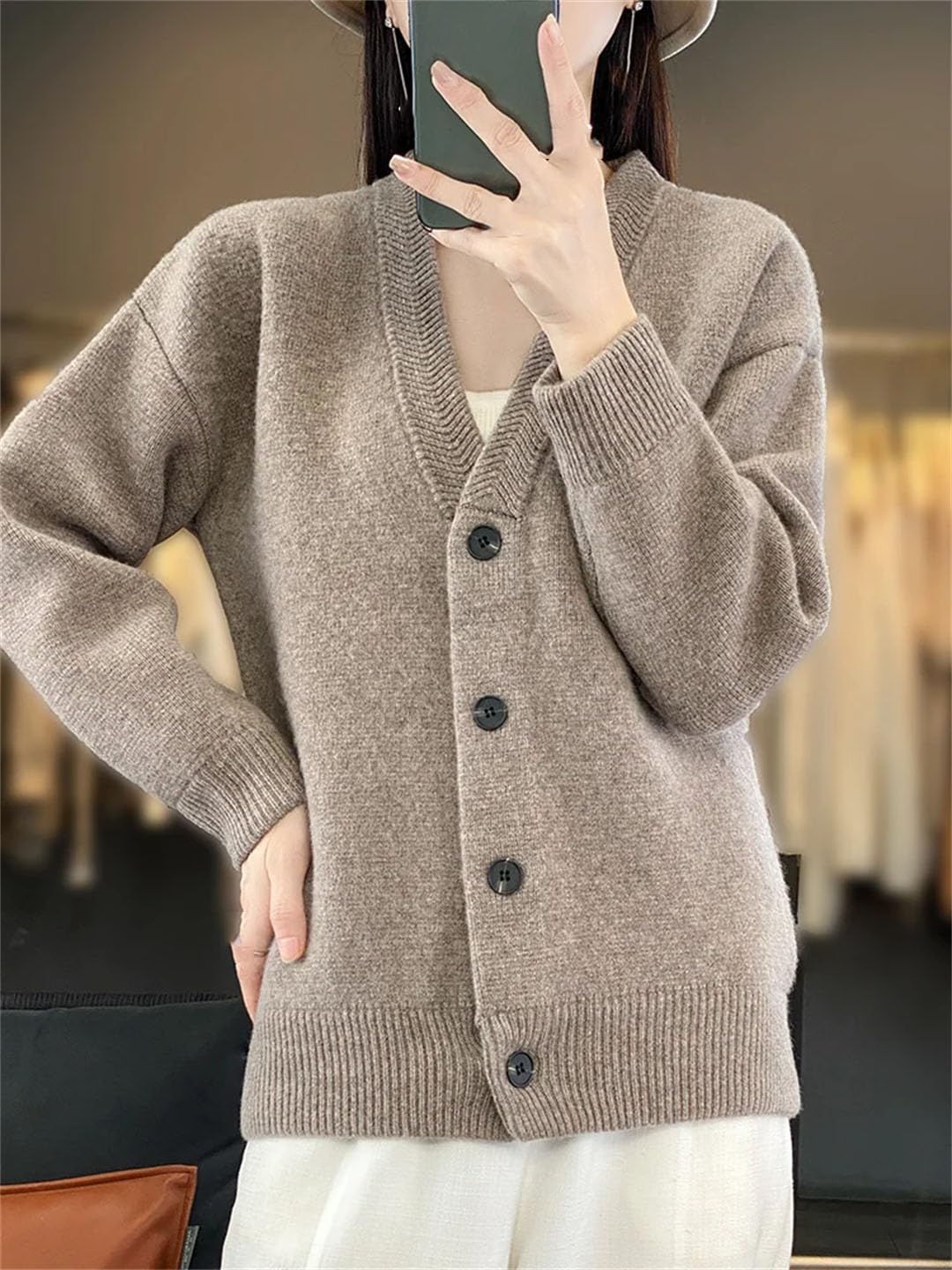 Cardigan da donna con scollo a V, maglione a maniche lunghe in maglia