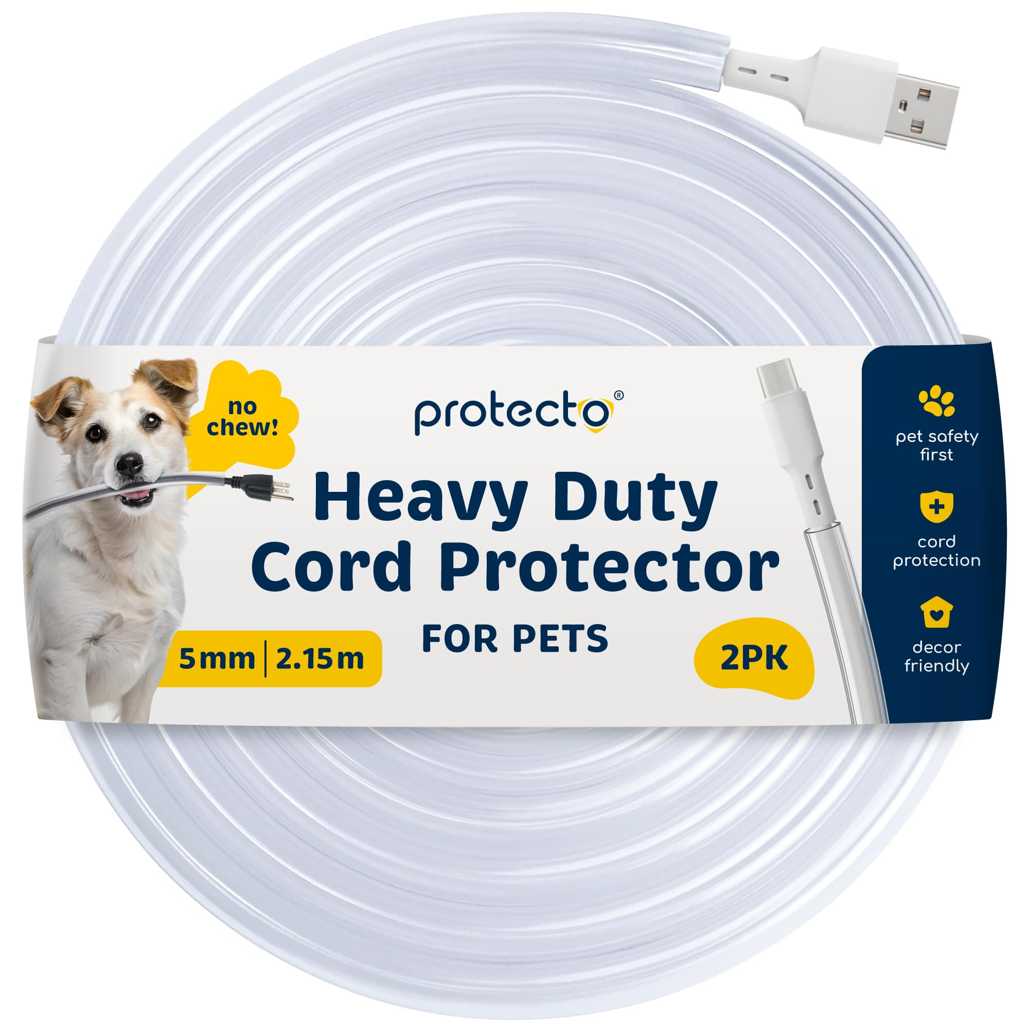 PROTECTO 2-Pack Wire Protector from Pets, Clear Cable Sleeve Animal Proof, 2.15m Odor-Free Cat & Dog Chew Resistant Floor Cable Cover, Plastic Cord Organiser for Power, Lightning, RCA & HDMI Cables — image 1