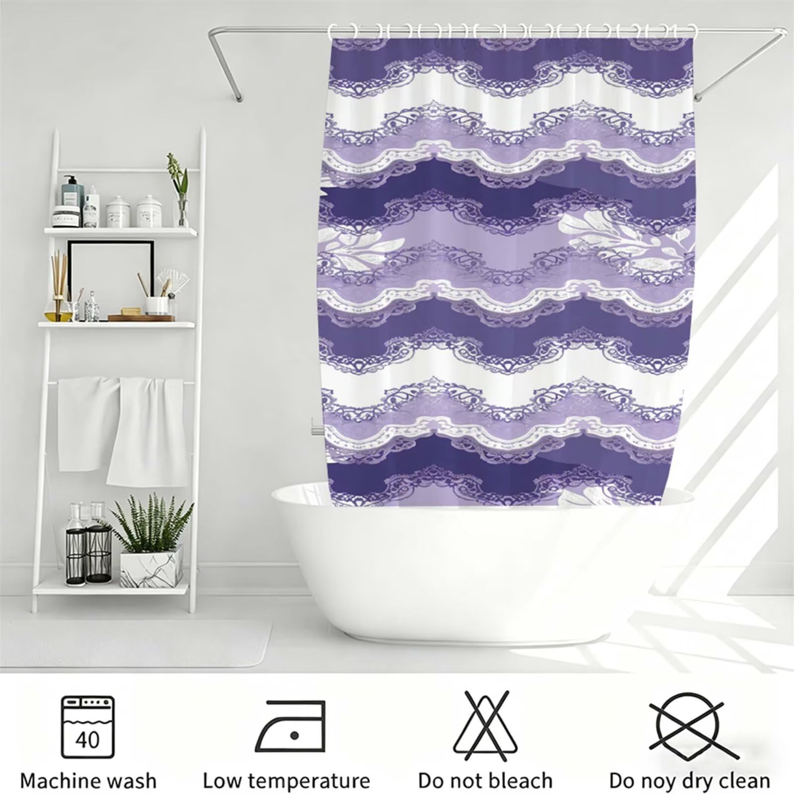 viola chiaro Tenda Doccia 230x180cm, Tenda per Doccia Tessuto Poliestere Impermeabile Asciugatura Rapida con 12 Anelli, Tende Finestra Bagno e Vasca Pieghevole Shower Curtain Semplice J-596