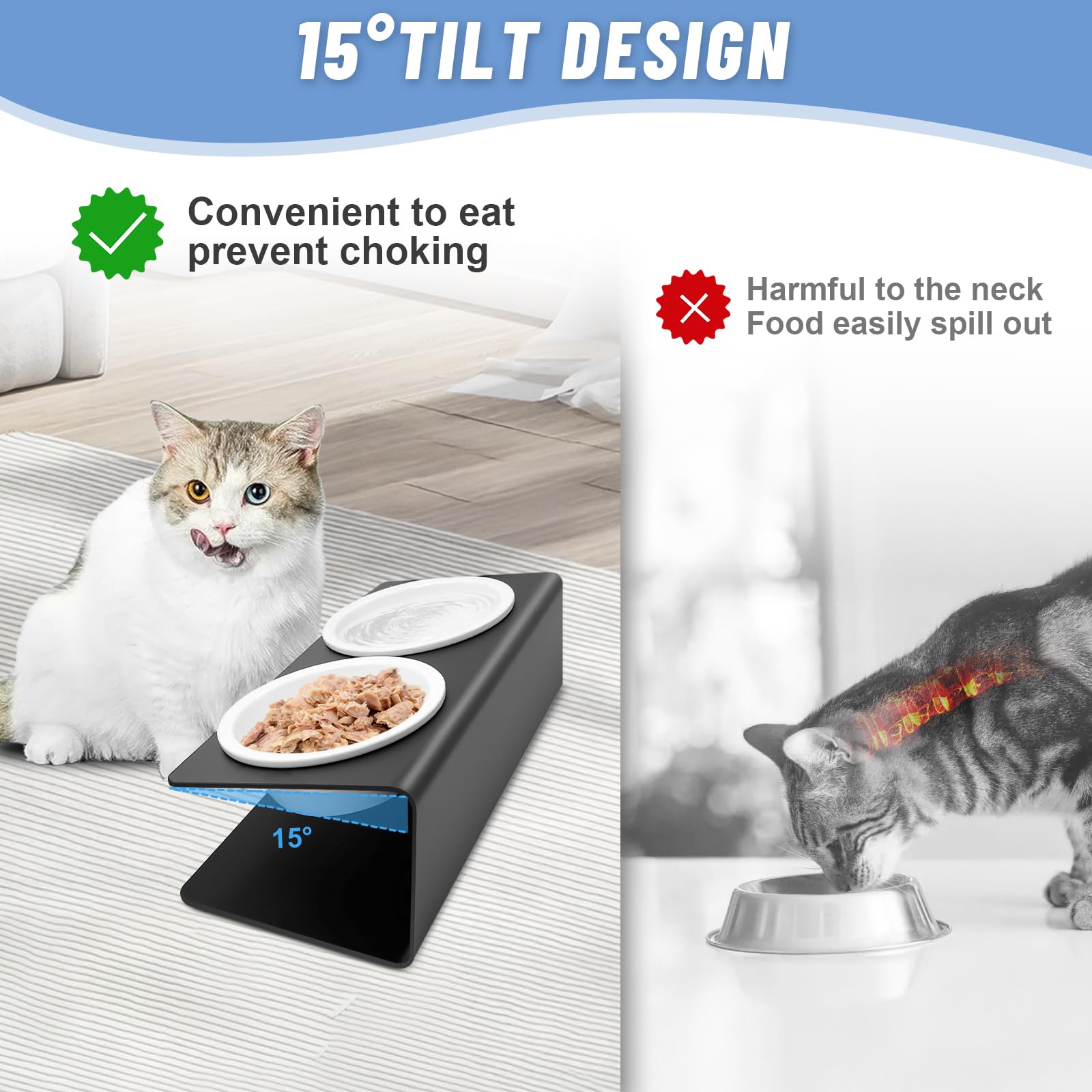 2er Set Erhöhte Katzennäpfe Keramik - Futternapf Mit Metallständer & Anti-Rutsch Matte