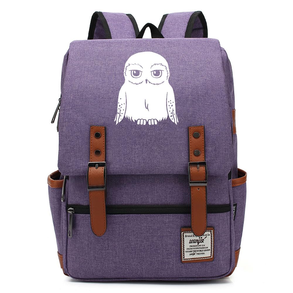 YIUNL Harry Magic Schoolbag, Cute Owl Hedwig Print Laptop Backpack, Lightweight College Rucksack for Women Purple Large