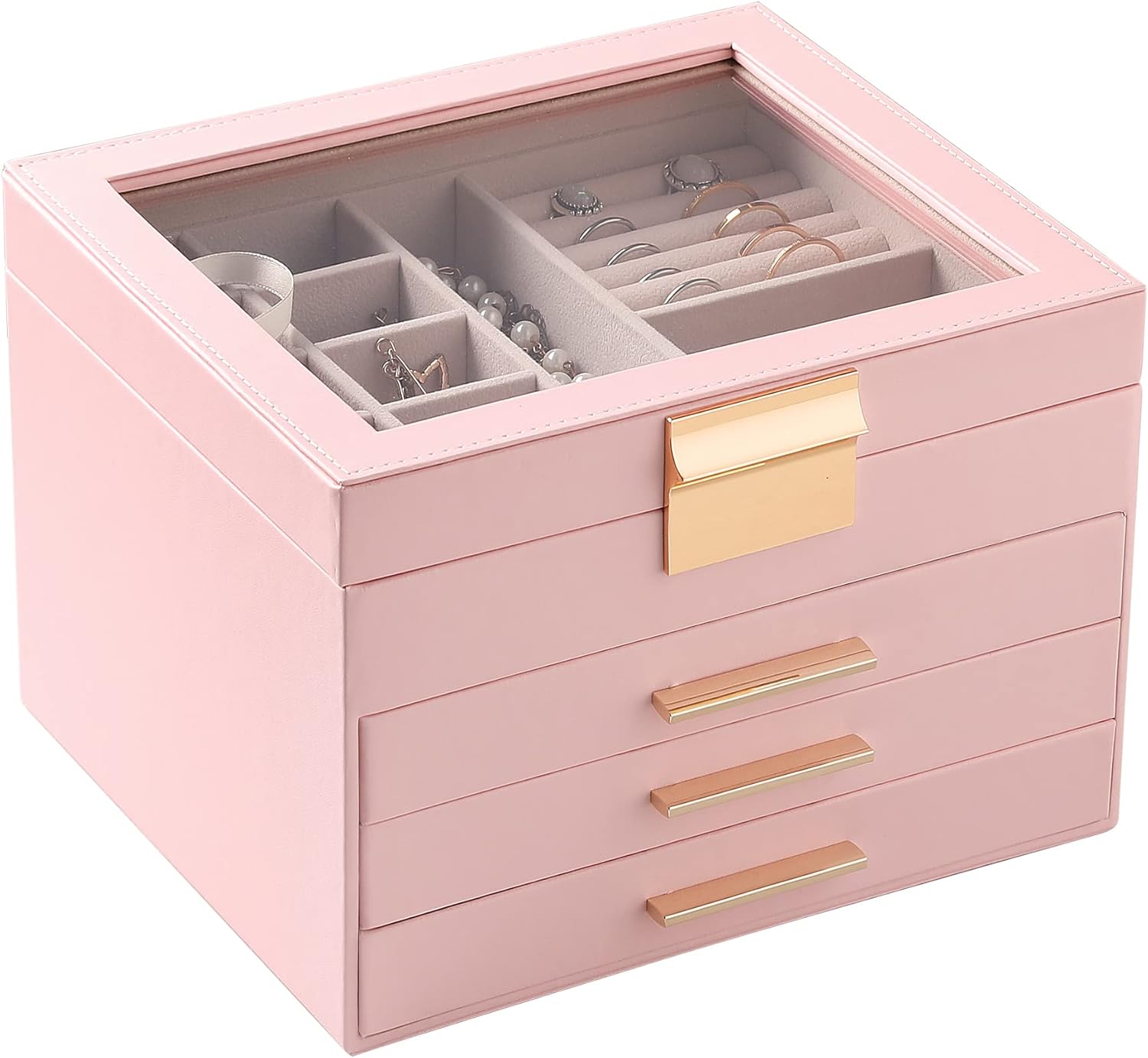 Frebeauty Clear Lid Jewelry Box,4 Layers Jewelry Organizer