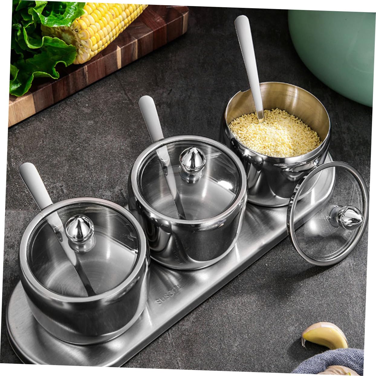 Gewürzgläser aus Edelstahl Salzbehälter Vorratsgläser für Gewürze Kaffee Tee und Zucker mit Sockel