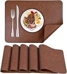 Set de Tables pour Table à Manger 6 Tapis de table lavables 17 × 12 Inch. Imperméable & Ensemble de matelas de place essuyables 6 Plastique extérieur en cuir faux pour table de patio cuisine à manger brun