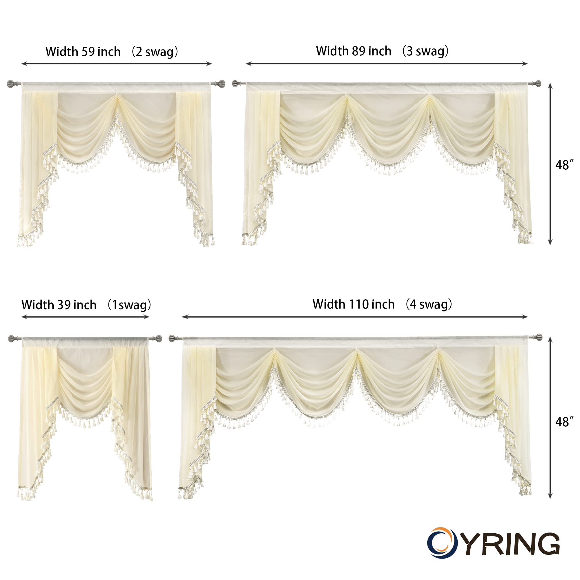 OYRING Off-white Sheer Window Curtains Valance for Living Room Waterfall Swag Valance for Bedroom Rod Pocket Topper Curtains (1 Panel - Image 4