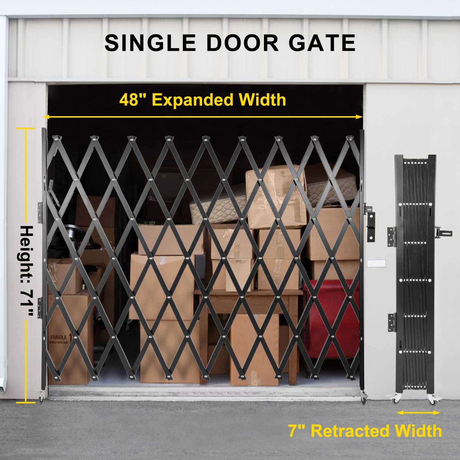 VEVOR Single Folding Security Gate, 71" W x 48" H Folding Door Gate, Steel Accordion Security