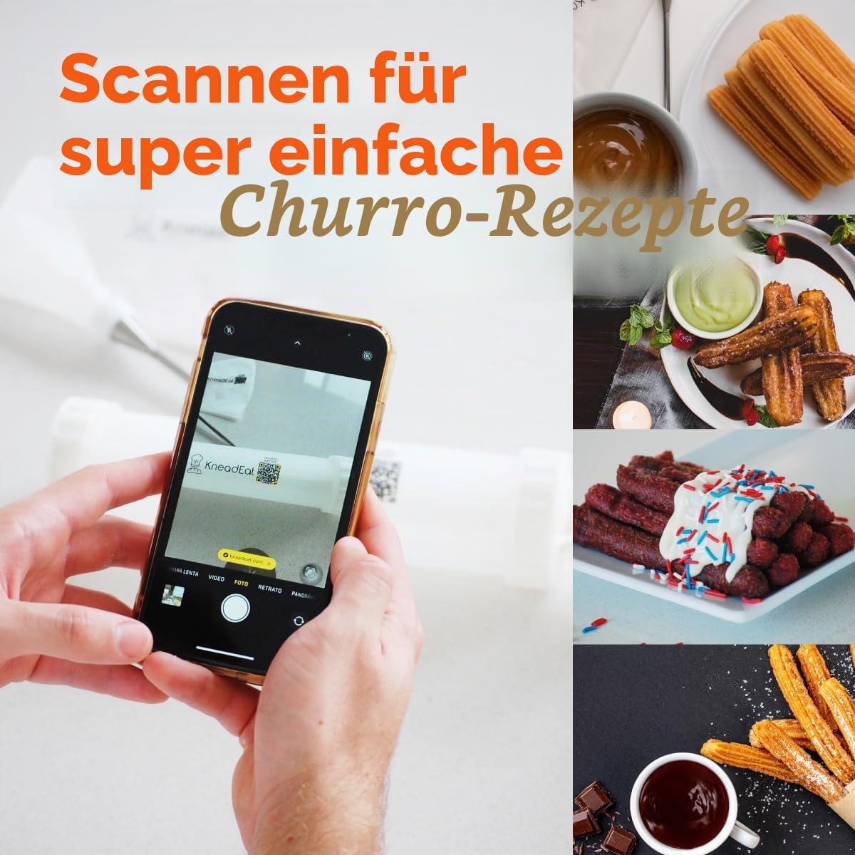 KneadEat Churro Maker Kit Mit Booster-Betriebenem Griff Churrera Und Spritzbeutel Churros Füller Einfacher QR-Rezept Zum Zubereiten Befüllen Eigener Zu Hause - Kneadeat Cookie Press