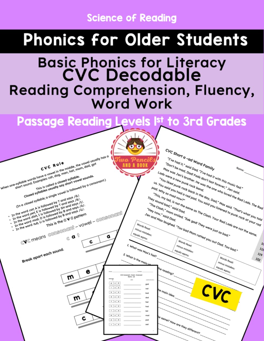 Basic Phonics for Literacy: CVC Decodable Reading Comprehension, Fluency, Word Work CVC Vowel Sounds: Science of Reading - Phonics, Reading ... Fluency (Phonics Practice for Older Students)