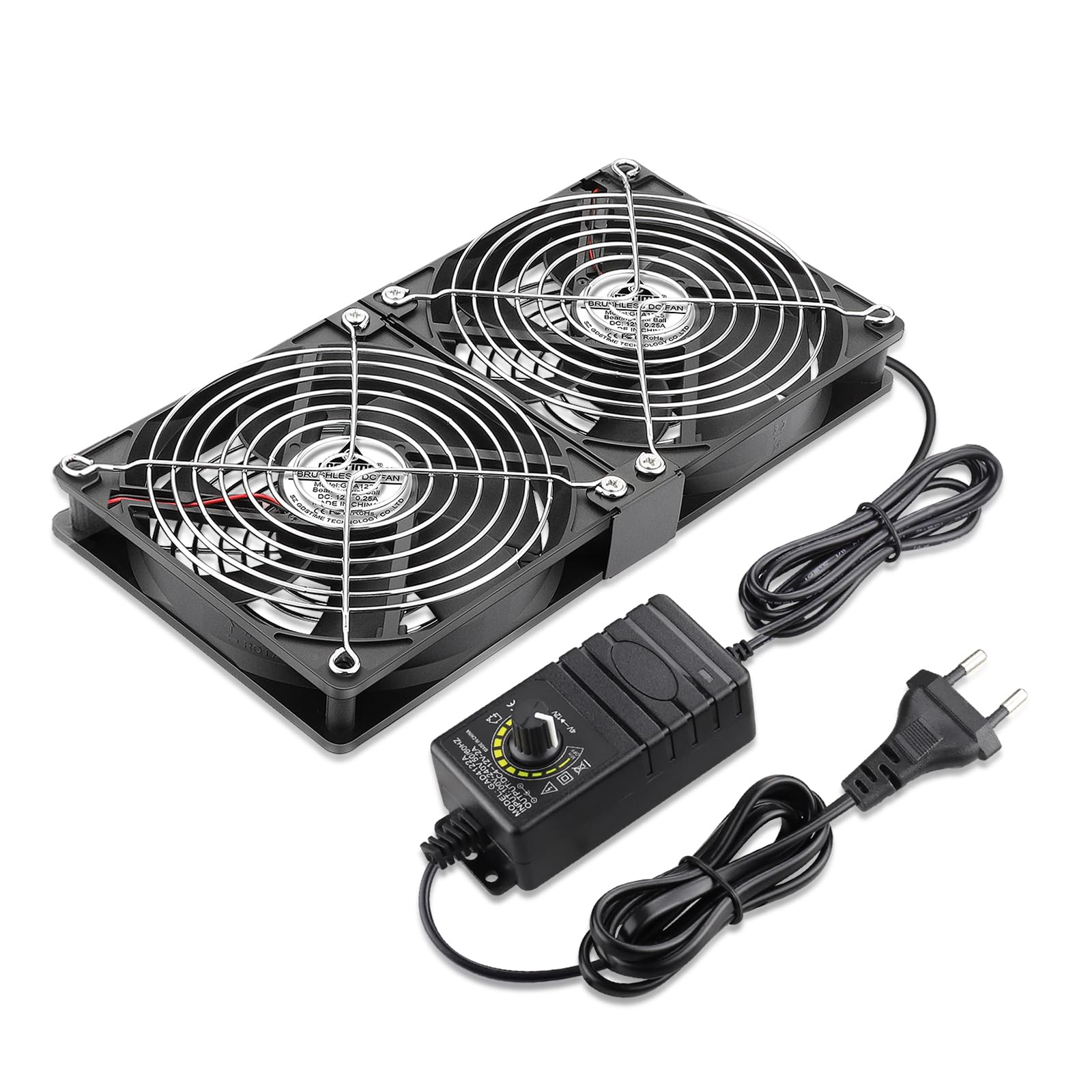 GDSTIME Ventola 240 mm 230 V doppia ventola 2 x 120 mm PC ventilatore 230 V PC 240 mm con DC 4 V – 12 V velocità regolabile per computer laptop