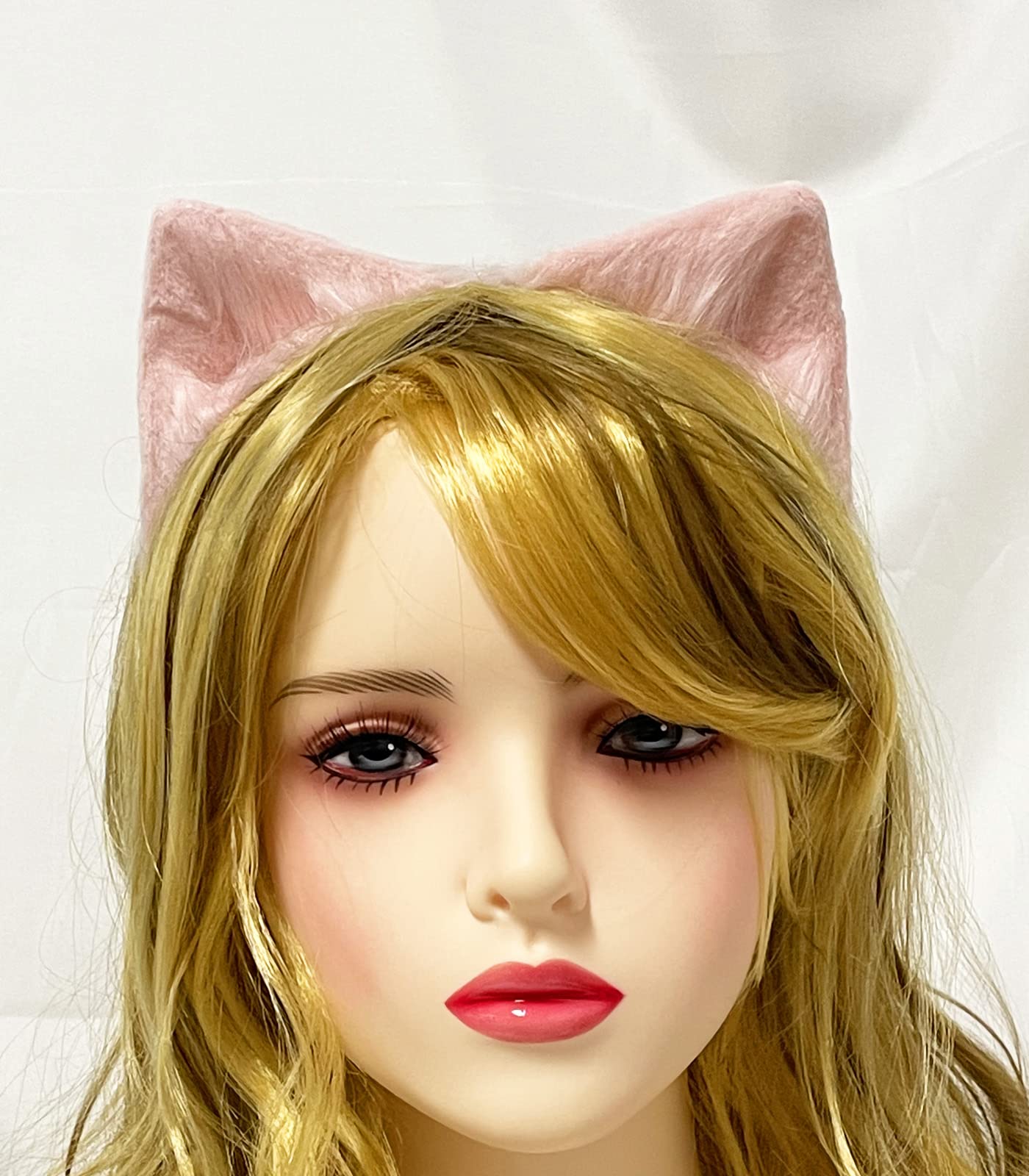 Moyubath Cat Ears Headband Wolf Fox Tail Set Handmade Animal Cosplay Costume Faux Fur Headdress Party Accessories (Pink) - Image 2