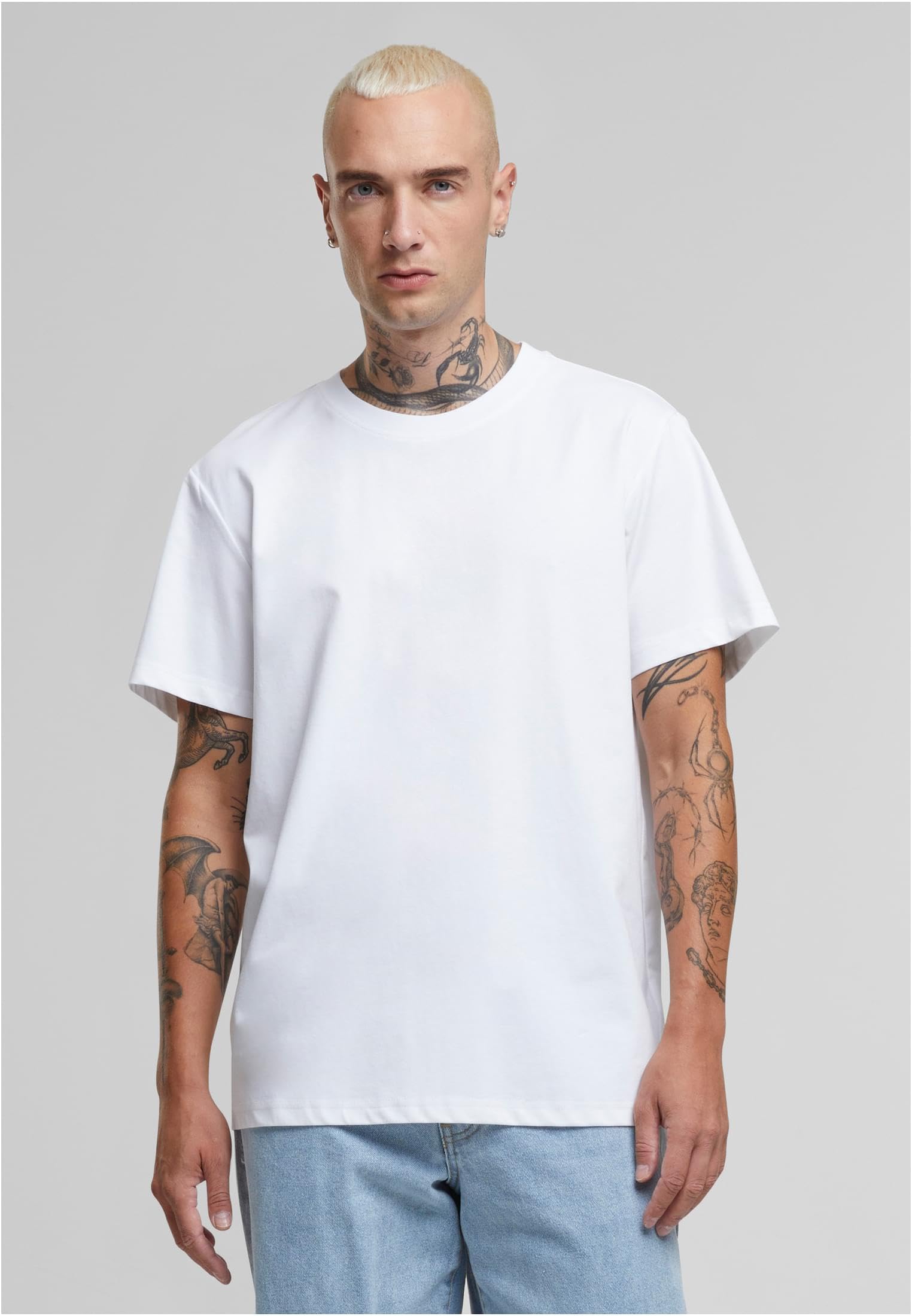 Build Your Brand Męski T-shirt bez kołnierza, biały, S, biały, S