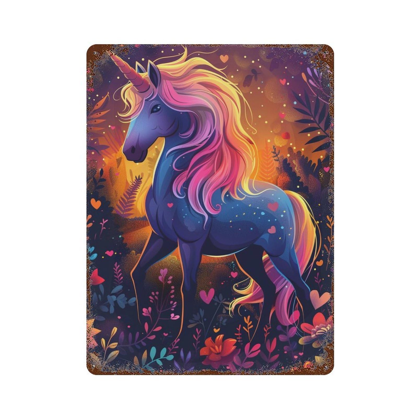 Vintage Rust Metal Sign Magical Unicorn Fantasy Artwork 15.7"x11.8", Old School Wall Decor for Garage, Bar And Workshop Decor
