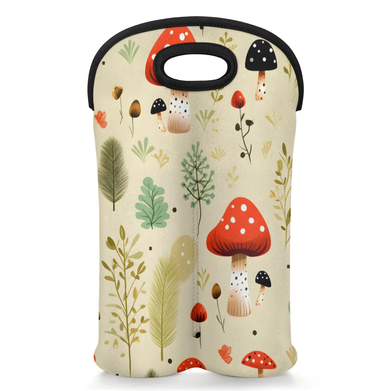 GzLeyigou 2 Bottles Magic Mushrooms Wine Bag Sleeve Totes Bloom Neoprene Protective Wine Carrier Bag for Wine,Water, Champagne, Beer, Baby Bottles,Gift 14.5 x 10 Inches