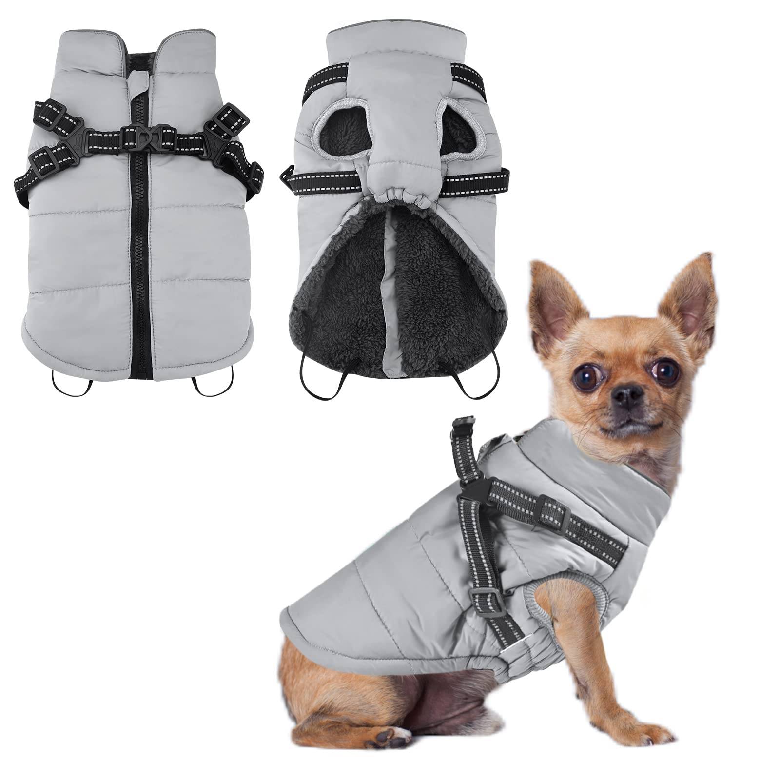 Chaqueta de Invierno para Perros, Chaqueta de Abrigo para Perros pequeños y medianos Ropa Impermeable para Perros con arnés Chaleco para Mascotas al Aire Libre para Corgi, Bulldog, Yorkshire（M/30cm）