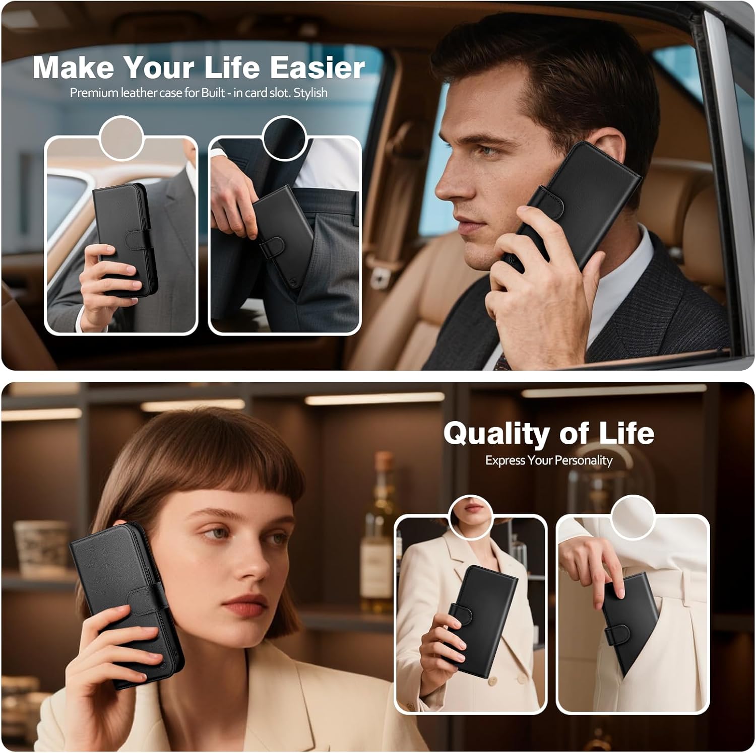 Magnetic 2 in 1 Detachable Compatible with Magsafe iPhone 12 Pro Max Genuine Wallet Case with Card Holder,Women Men Leather Flip RFID Blocking Credit Card Slots Stand Phone Cover,Black