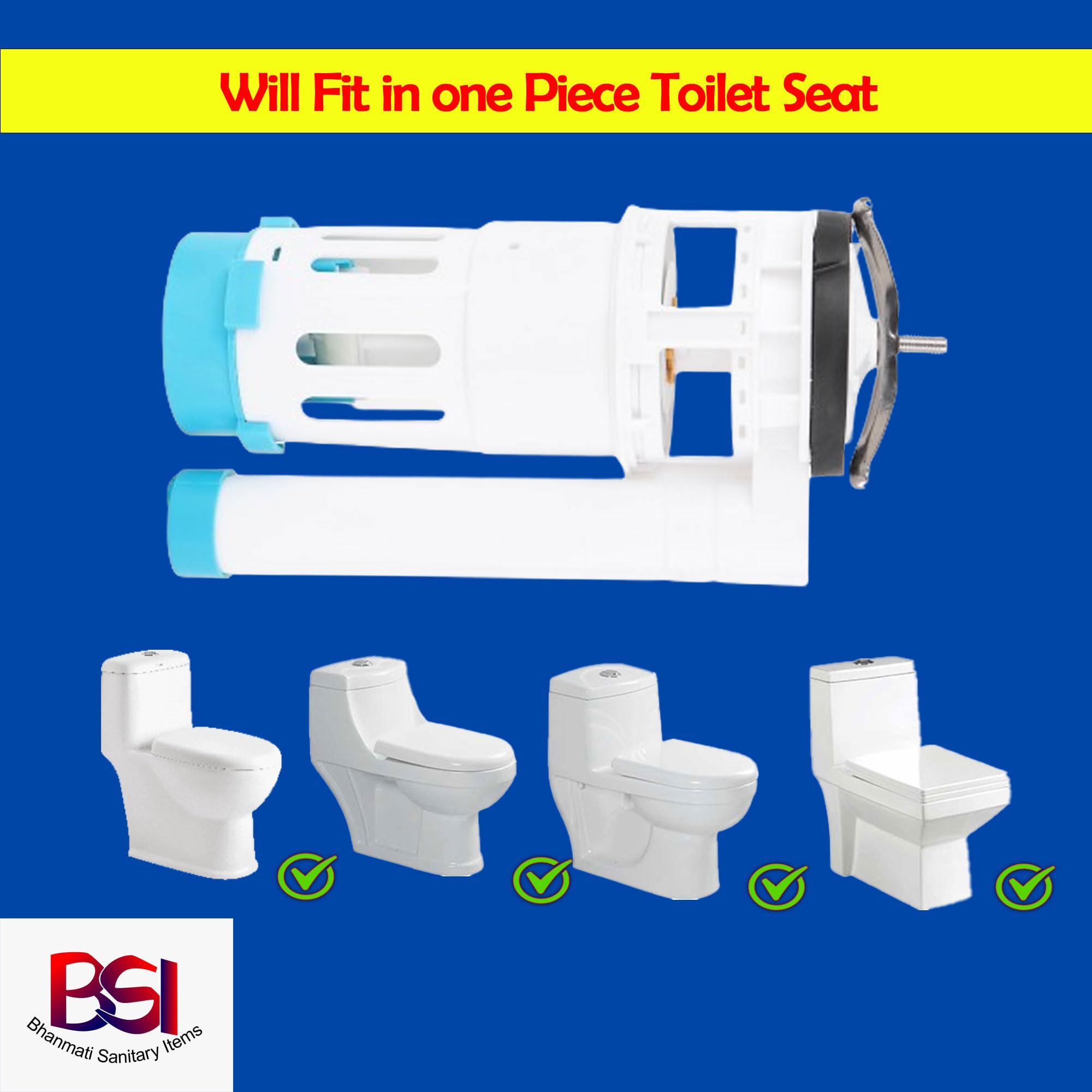 BHANMATI SANITARY ITEMS Water-Saving Toilet Repair Kit, Dual Flush Valve-Siphon, 8.26 Inch, 6-10" Adjustable Fill Valve, 55 mm ABS Push Button (USE FOR SINGLE PEICE SEAT) Set of 1 3