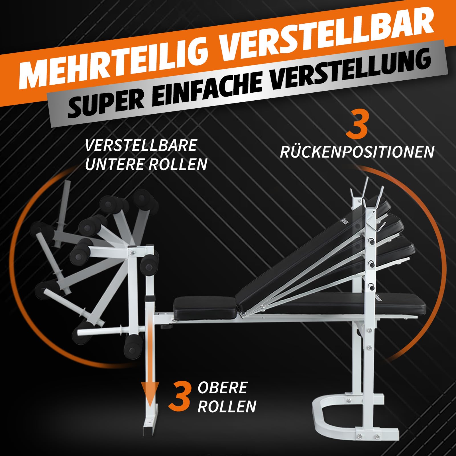 LEADZM Plegable Banco de musculación Ajustable con soporte para mancuernas, respaldo/asiento ajustable en tres posiciones, adecuado para entrenamiento físico completo, capacidad de carga 200 kg