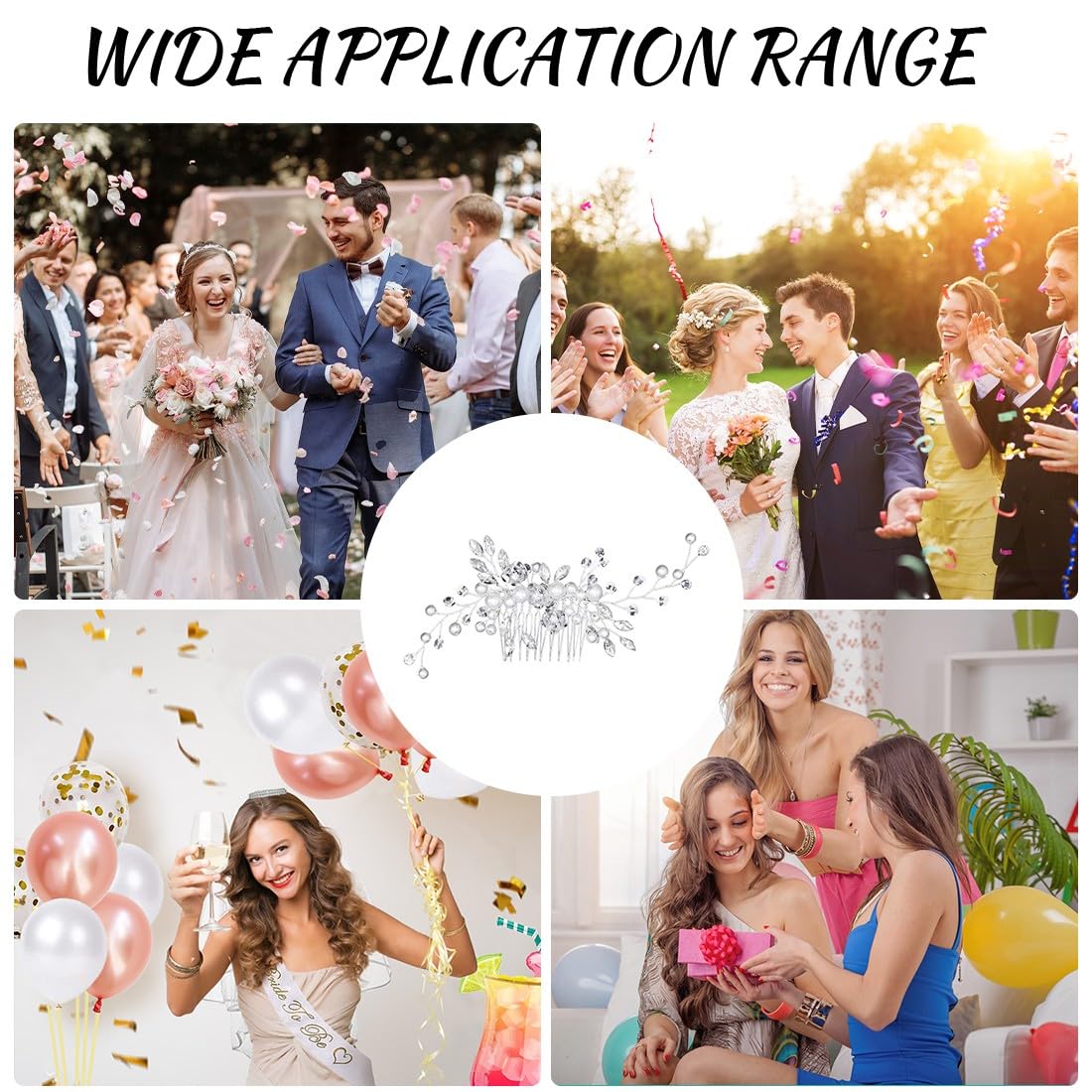 JEYORZY 1 Pezzi Pettinino argentato per capelli da sposa,Pettine per Capelli da Sposa Fermaglio,per Donne e Ragazze,con Fiori di Perle Cristallo Accessori,Capelli Sposa Pettine,Accessori Capelli Sposa
