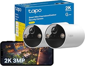 Tapo C410 (2-Pack) 2K Battery Powered Security Camera Outdoor Wireless, Colour Night Vision, Indoor CCTV Camera with No Monthly Fee, AI Detection, IP65 Weatherproof, Works with Alexa & Google