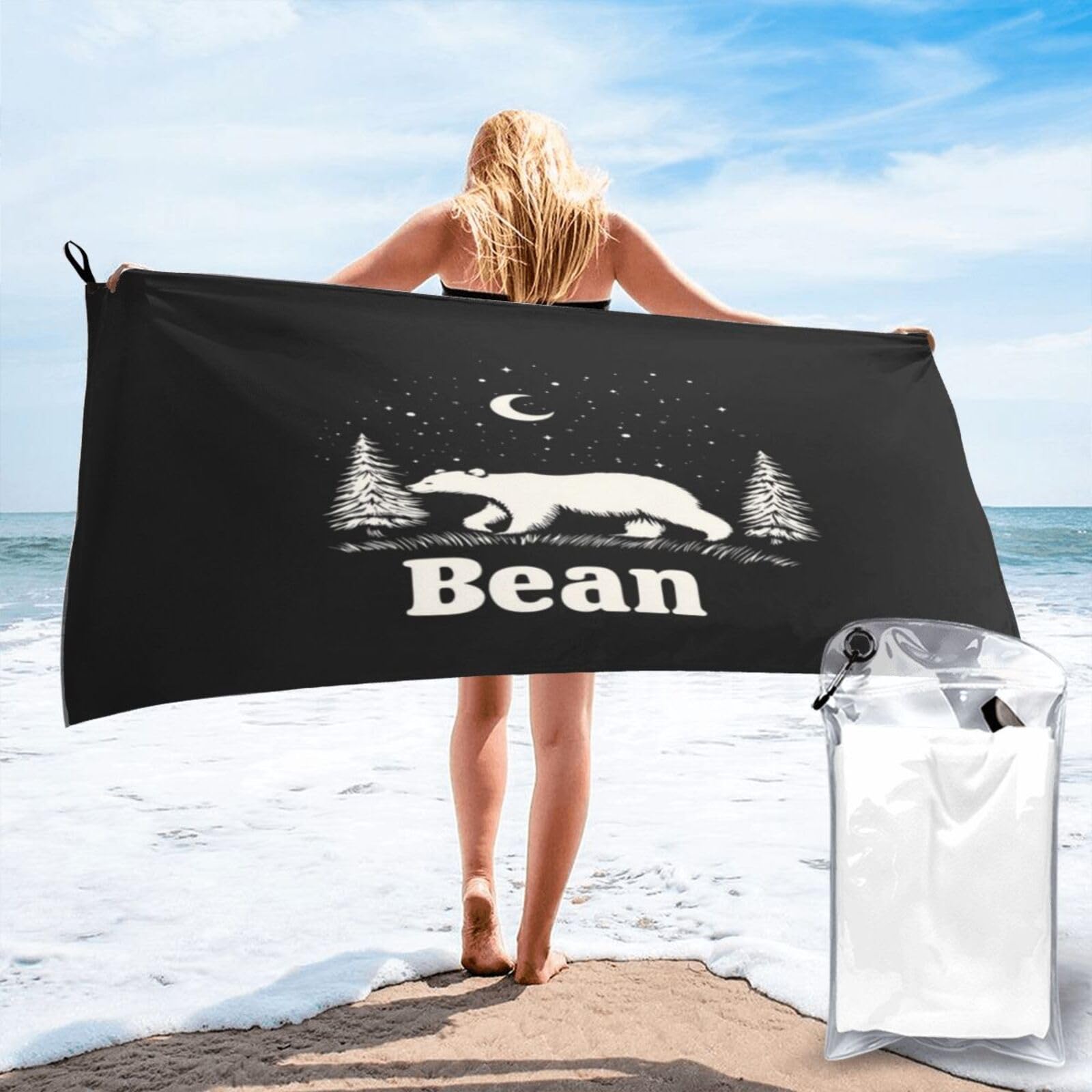 Anceky Silhouette of Bear Walking At Night Quick Dry Microfiber Travel Towel with Carry Case and Carabiner 27.5"X55"