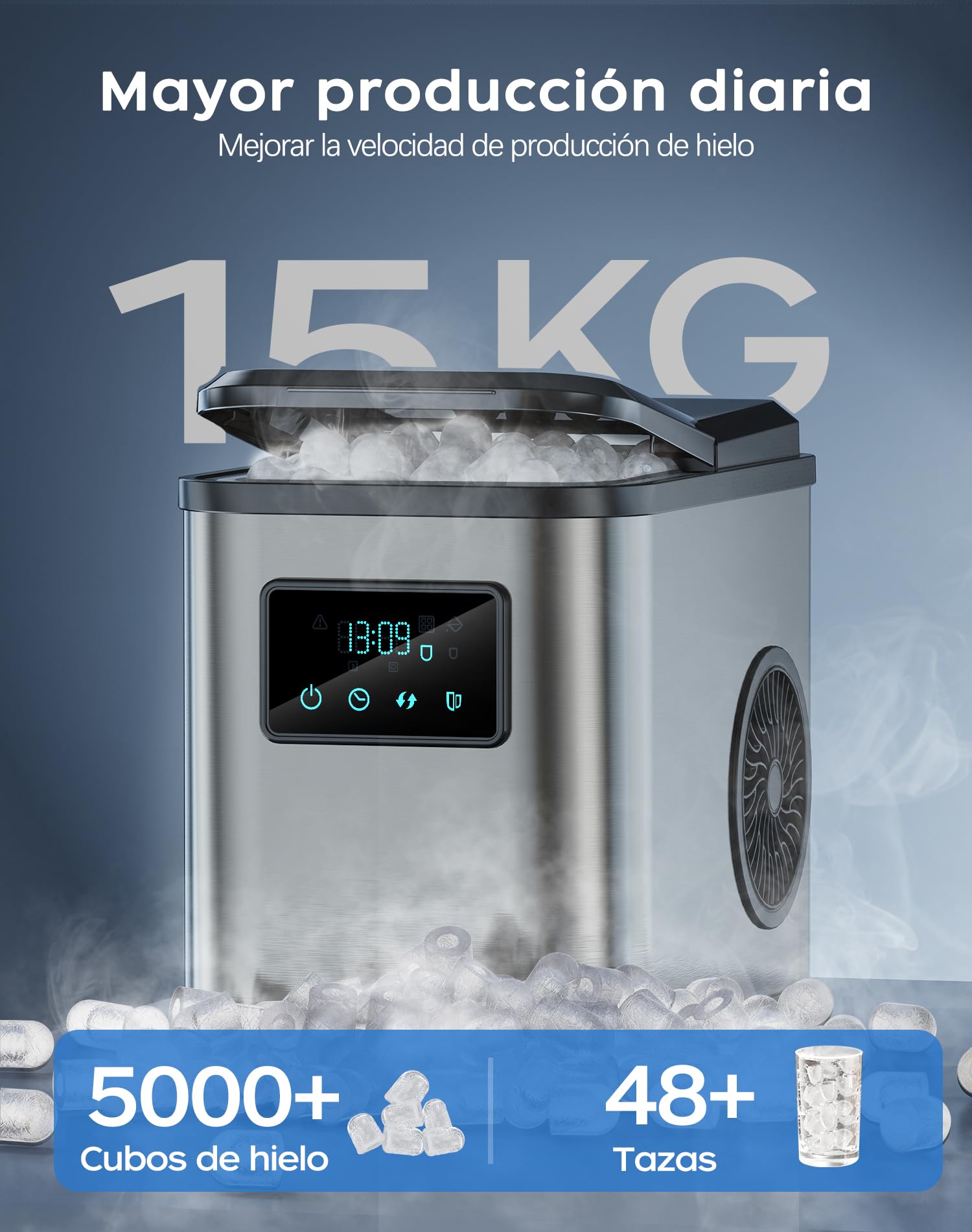 Macchina Ghiaccio macchina per il ghiaccio Autopulente Serbatoio acqua da 2 litri 15KG in 24 H 2 formati di cubetti di ghiaccio Macchina per Casa/Cucina/Ufficio/Bar