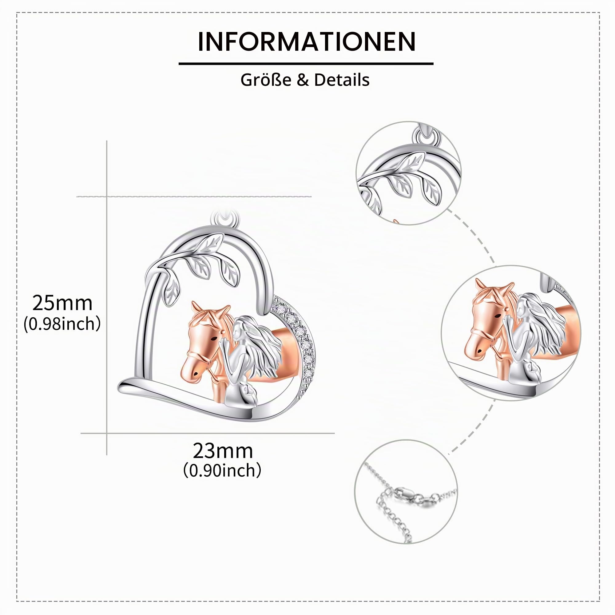 JERWLI Pferd Kette 925 Sterling Silber Pferd Anhänger Halskette Pferd Schmuck Geschenke for Damen Frauen Mädchen Pferde Liebhaber