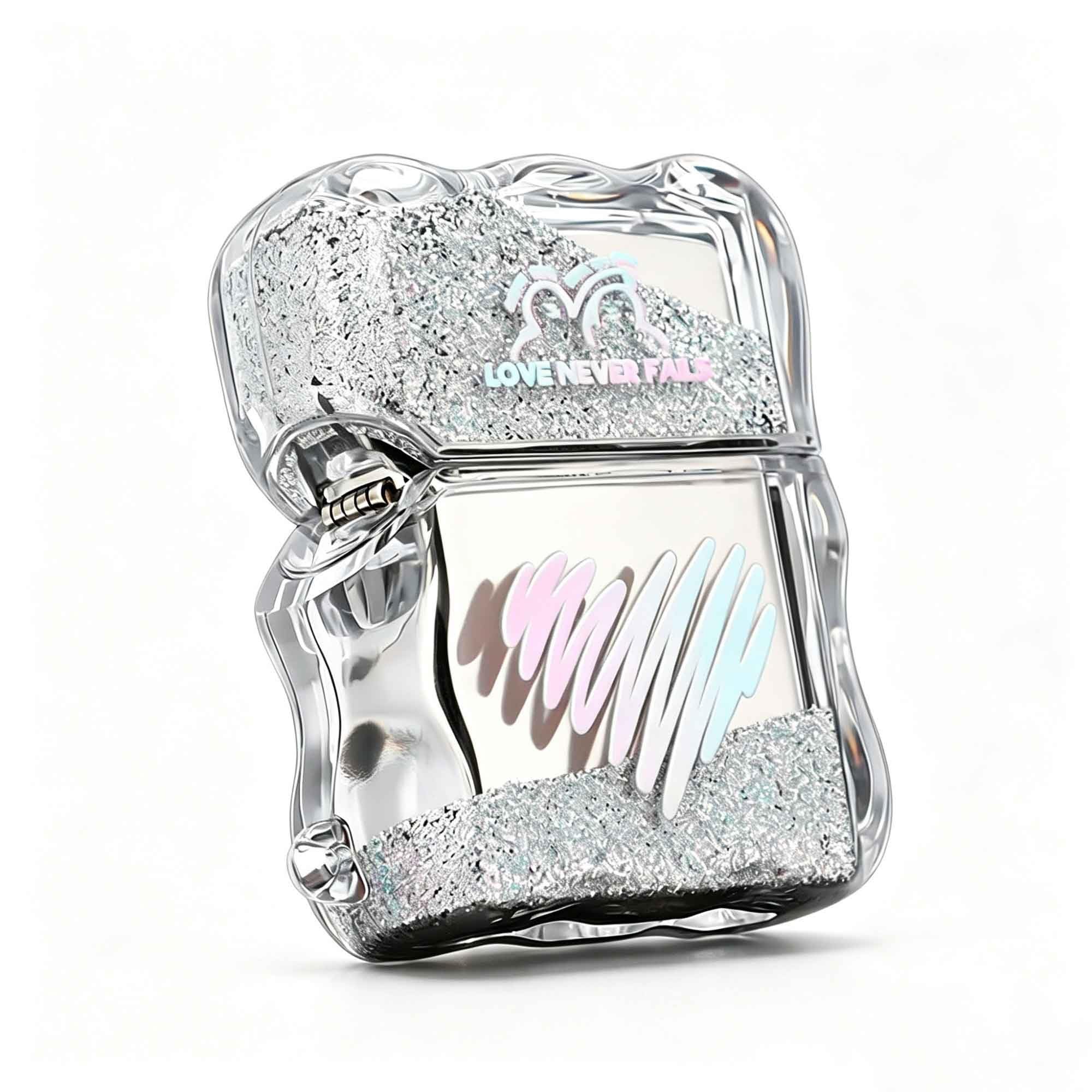 Classic Luminous Quicksand Kerosene Lighter — Windproof Flip-Top Lighters with Soft Flame; Ideal for Women's Birthdays, Candles, and Camping (Fuel Not Included)(Silver)