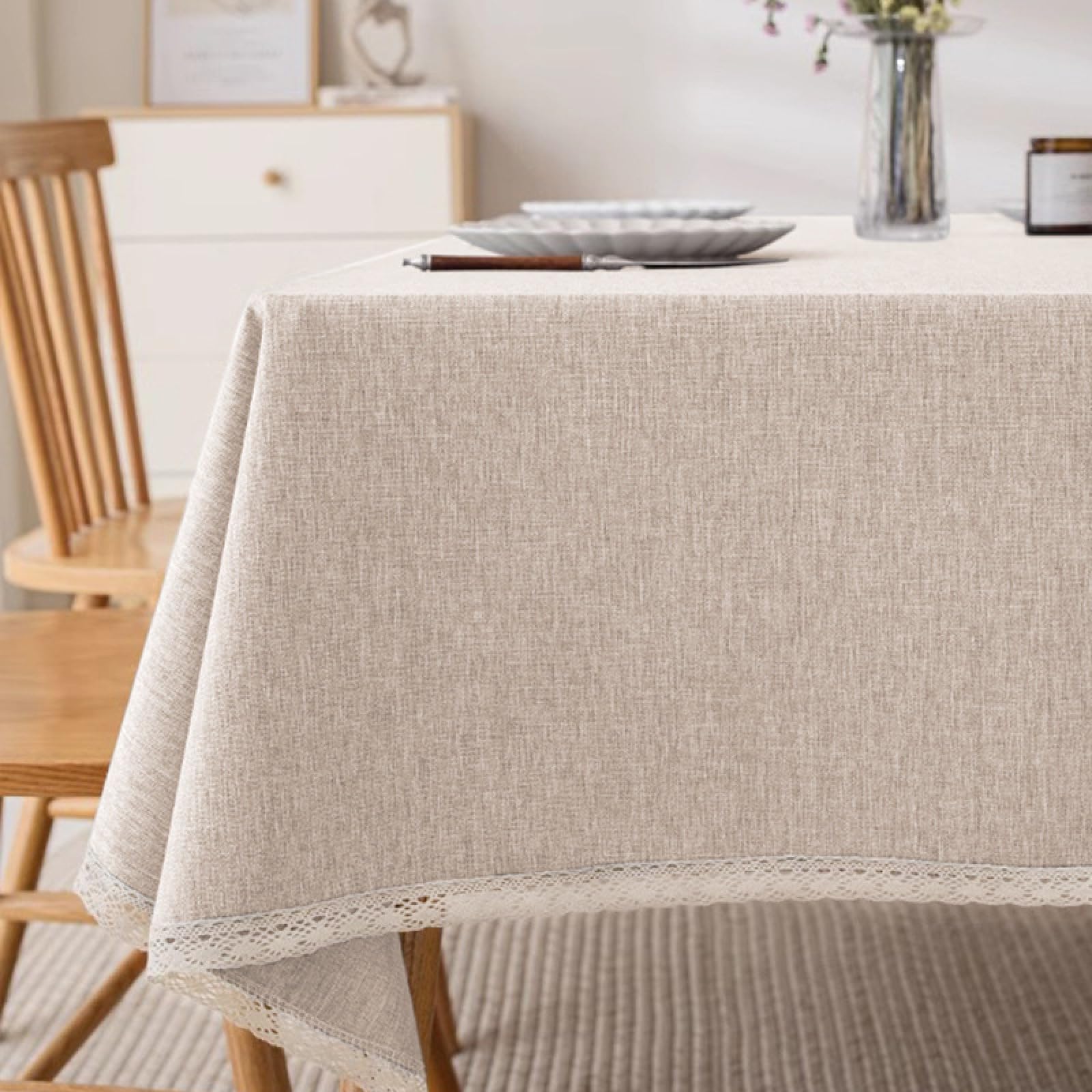 Tovaglia impermeabile 160 x 160 cm, in cotone e lino, resistente, per tavoli rettangolari, perfetta per sala da pranzo e cucina
