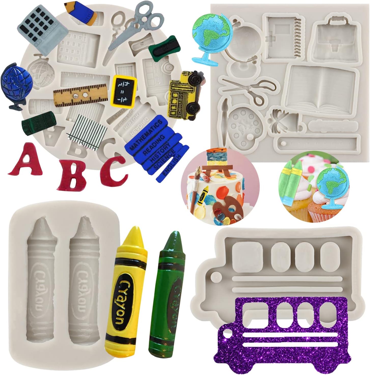 Sijiangmold Back to School Silicone Molds Fondant Candy