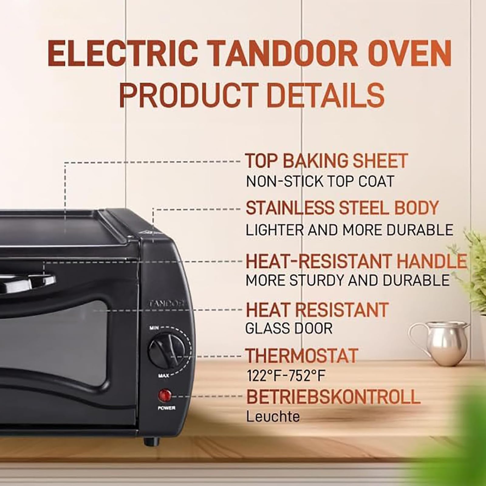 Mini Elektryczny Piec Tandoor, 15L Wielofunkcyjny Piekarnik Stołowy Do Pizzy Z Blachą Do Pieczenia, Regulacja Temperatury 50°C-400°c, Do Pieczenia, Prażenia, Grillowania