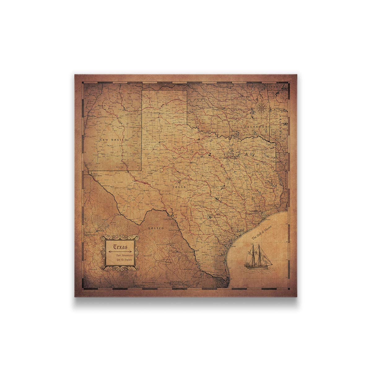Conquest Maps Push Pin Texas Map Board - With Push Pins to Mark Texas Travel - Handmade in Ohio, USA - Design: Golden Aged