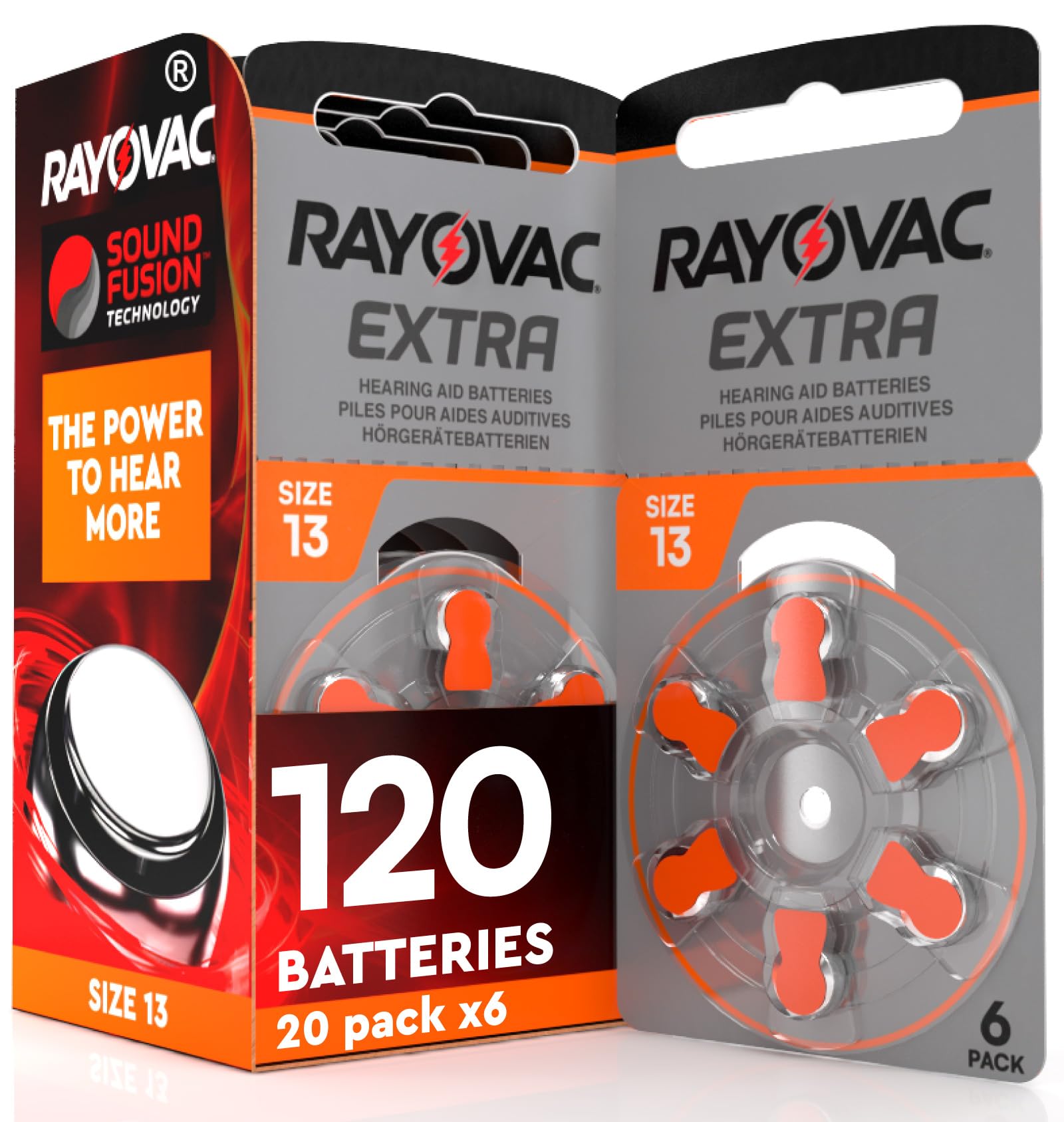120 Batterie per Apparecchi Acustici Rayovac Misura Extra 13 Sound Fusion Technology - 20 Blister da 6 Pile