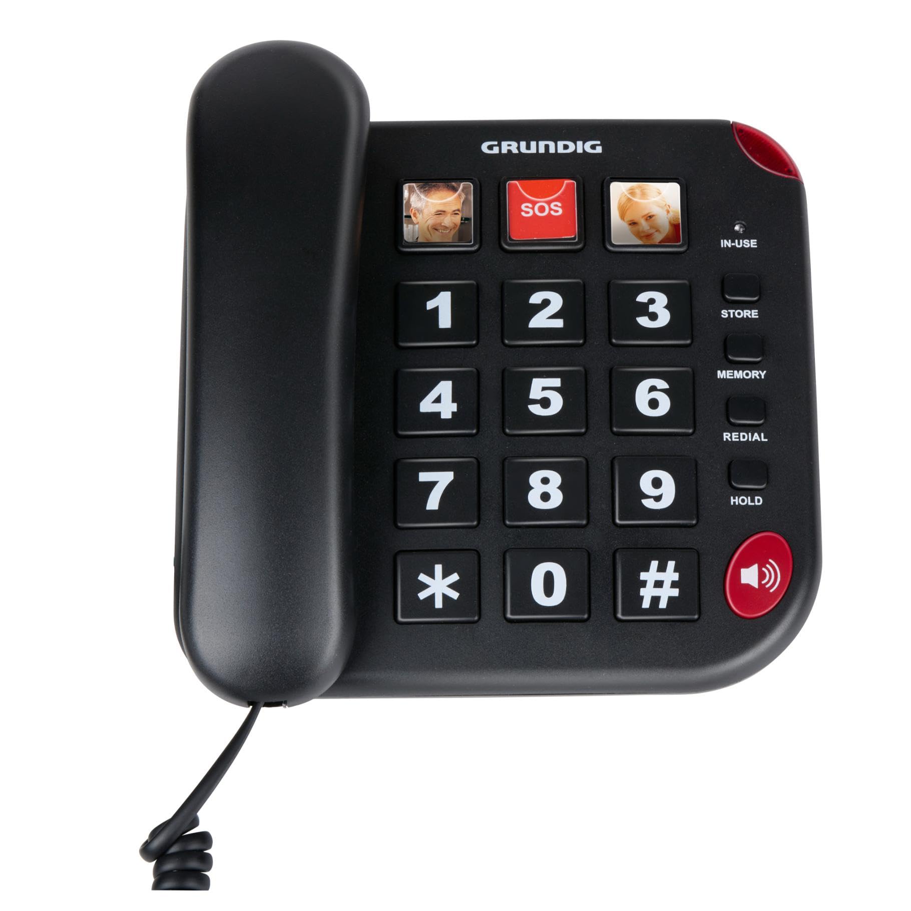 GRUNDIG Teléfono Fijo para Personas Mayores con Botones Grandes para Personas Mayores con Botones rápidos para Fotos, teléfono Fijo, Altavoz y botón SOS, Color Negro