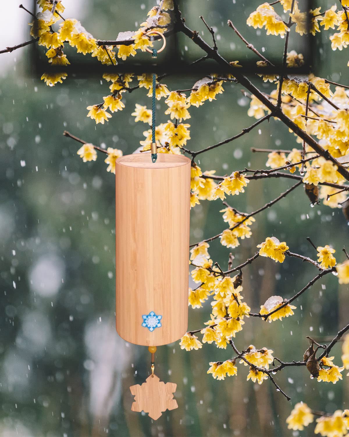 Bamboo Wind Chimes Koshi Chime for Sound Healing Meditation and Calming Emotions Classic Home Decoration Good Gift for Family Friends (G-Chord) Cyan Rope