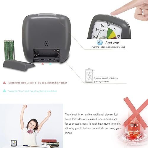 Miniatura 2 de Lavigo Temporizador visual de cuenta regresiva de 60 minutos para adultos, cocina, cocina, niños, estudio, lectura, aula, enseñanza y oficina,