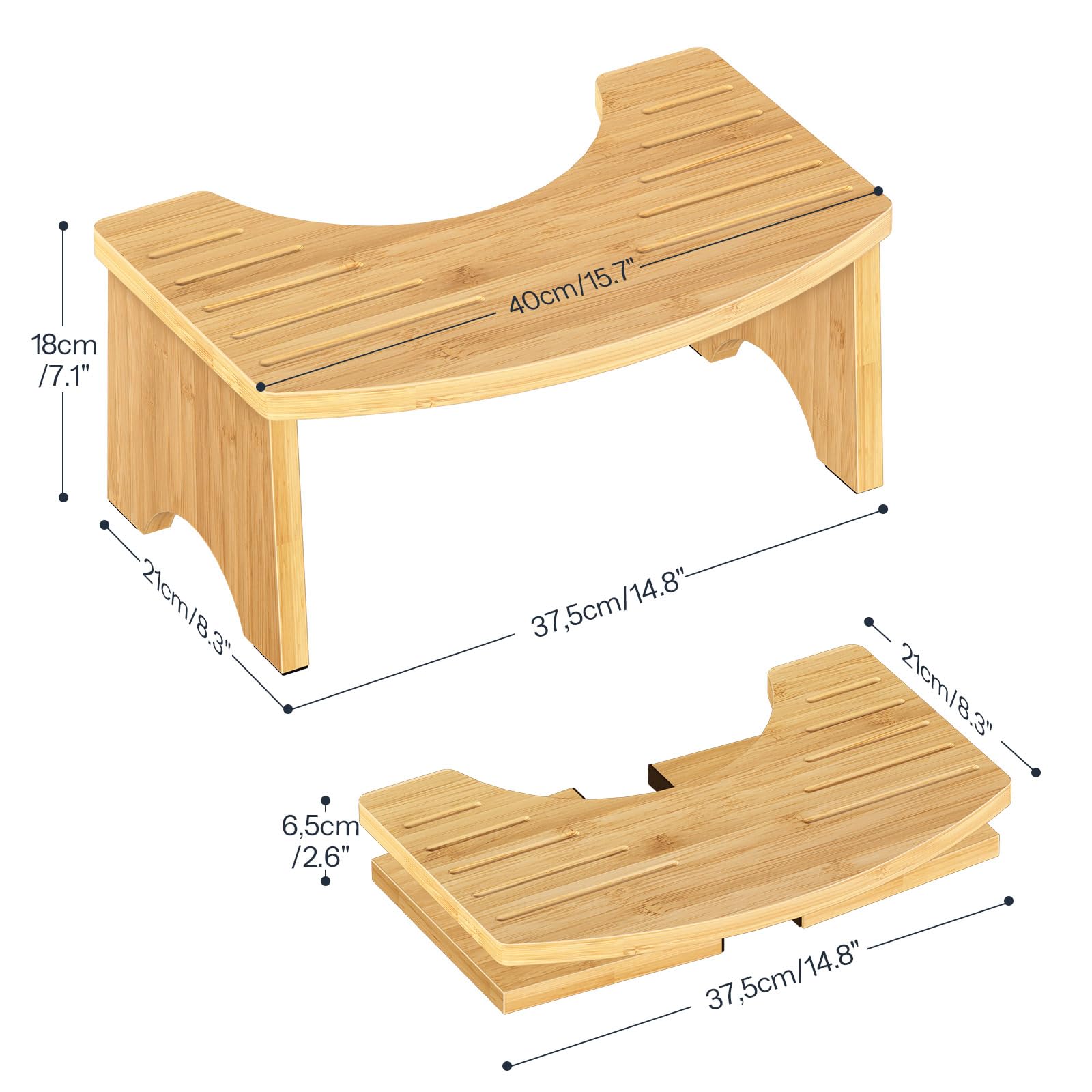 HOOBRO Sgabello Fisiologico in Legno Pieghevole per WC, Sgabello WC Pieghevole in Legno di bambù con Scanalature di Drenaggio, Senza Montaggio, con Piedini Antiscivolo, Naturale EYL02FP01