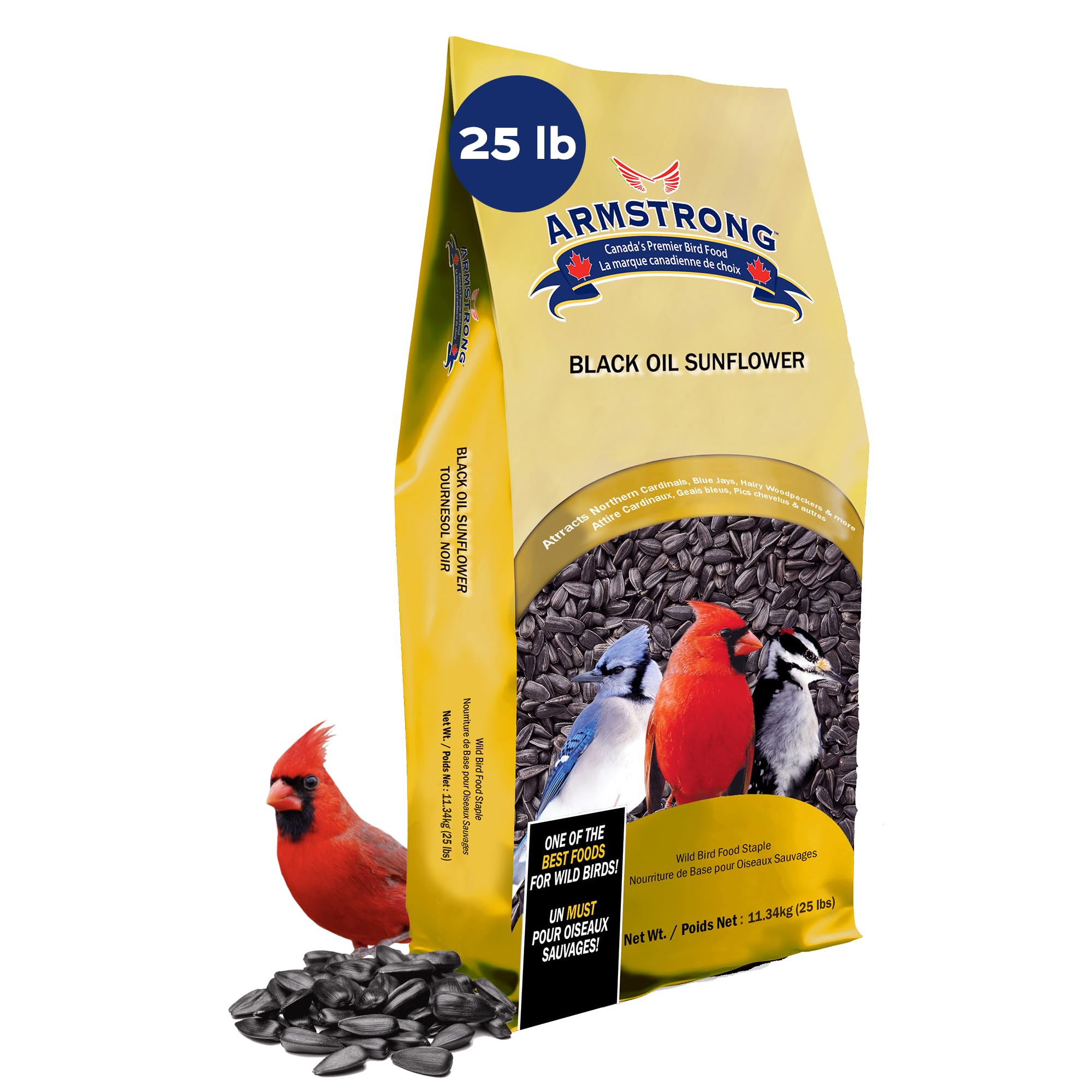 Armstrong Wild Bird Food Black Oil Sunflower Bird Seed, 25 Pounds - for Northern Cardinals, Blue Jays and Hairy Woodpeckers - Ideal for Outside Feeders