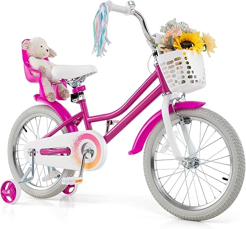 Miniatura 16 de BABY JOY Bicicleta para niños de 12, 14, 16, 18, 20 pulgadas, con ruedas de entrenamiento desmontables o soporte, cesta de almacenamiento, asiento