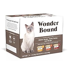 Amazon Brand - Wonder Bound Gourmet Wet Cat Food in Gravy Variety Pack (Turkey, Chicken, Beef), Poultry, Made in USA, 3 Ounce (Pack of 24)