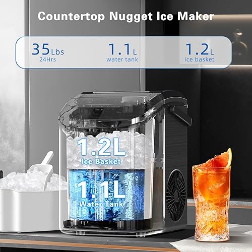 Miniatura 2 de Nugget Ice Makers - Encimera con hielo de pellets masticable suave, máquina para hacer hielo de guijarros con autolimpieza, 35 libras24 horas,