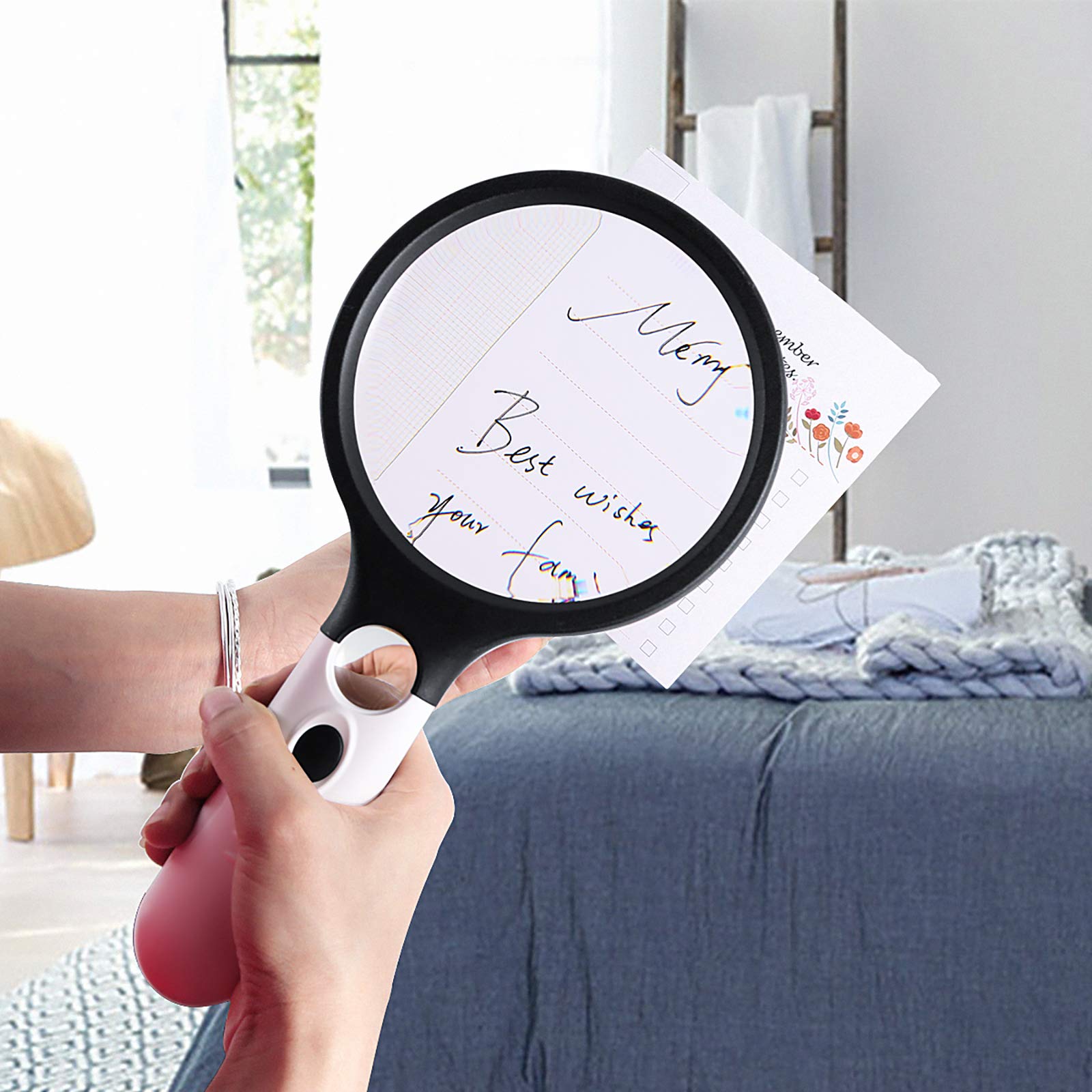 Handheld Magnifying Glass with 3 LED Light, 3X 45X Handheld Illuminated Magnifier for Macular Degeneration Seniors Reading - Image 2