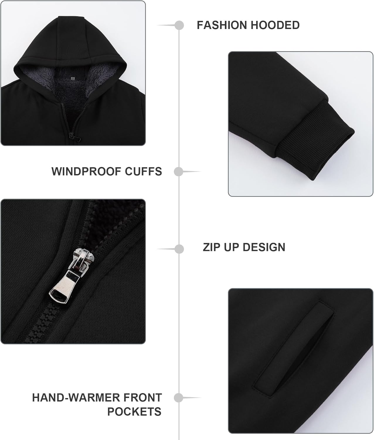 Kids Boys Sherpa Fleece Lined Jacket Hoodie Sweatshirt Fall Winter Spring Casual Warm Clothes for School Daily Outwear - Image 3