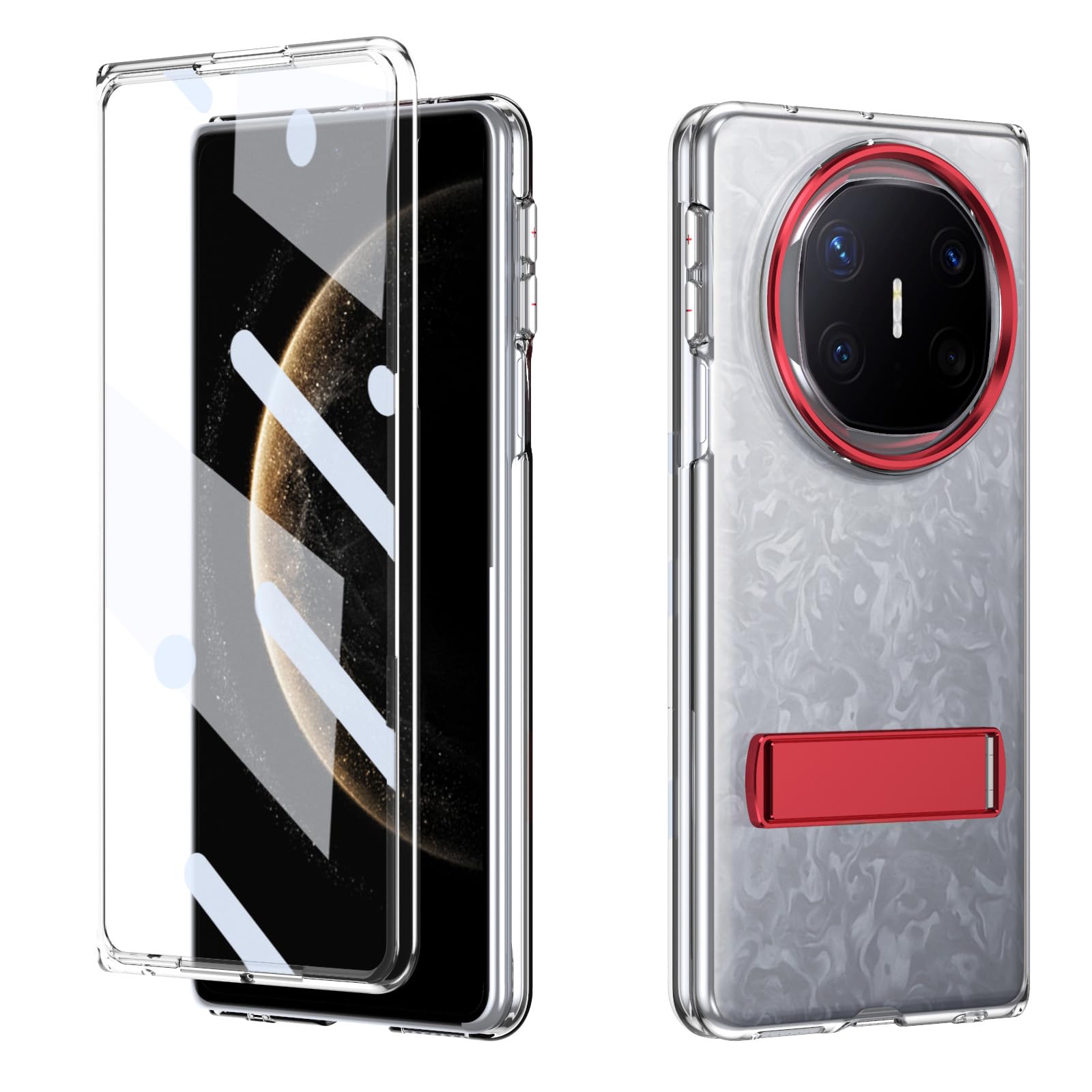 Étui Huawei Mate X6 5G avec protège-écran et béquille transparente rouge - 8