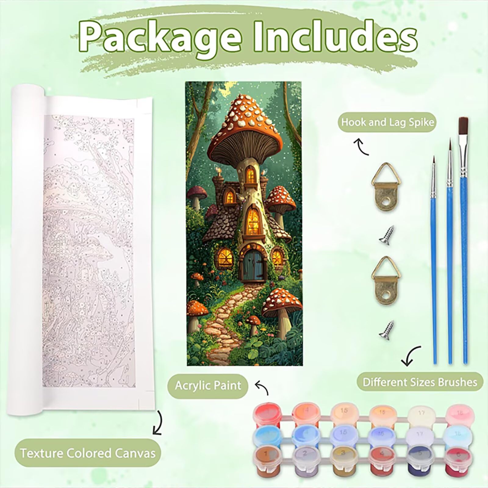 Malen Nach Zahlen 50x150cm Leinwand Wald Malen Nach Zahlen Erwachsene mit Ohne Rahmen, DIY Kreativ Set für Erwachsene mit Pinseln und Acrylfarbe, Zimmer Deko Pilz Haus Landschaft Geschenk, P0M-281