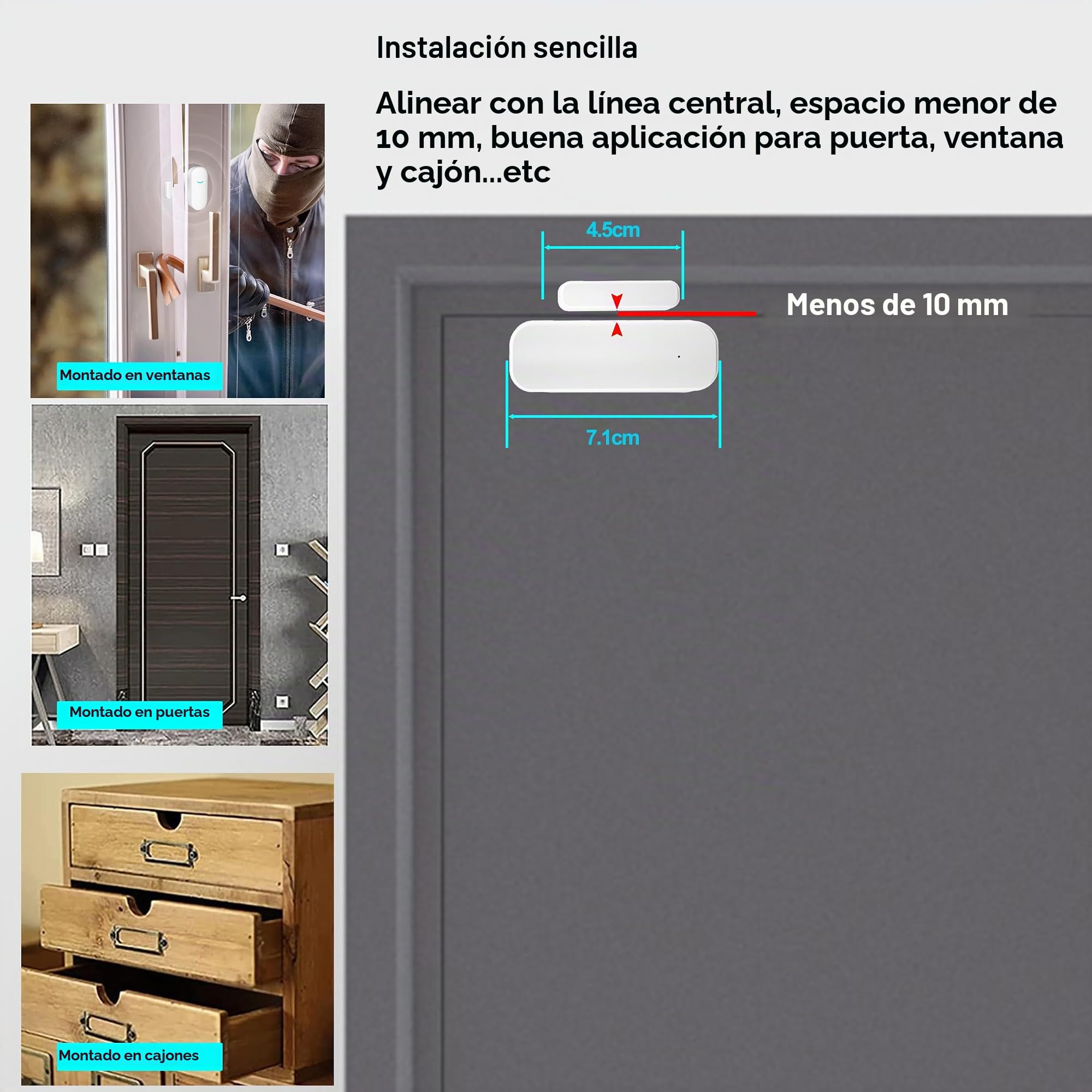 Sensor de puerta WiFi, sensor de ventana de puerta inteligente Tuya, sensor de ventana inalámbrico en tiempo real compatible con Alexa Google, sensor de contacto abierto de puerta (paquete de 4)
