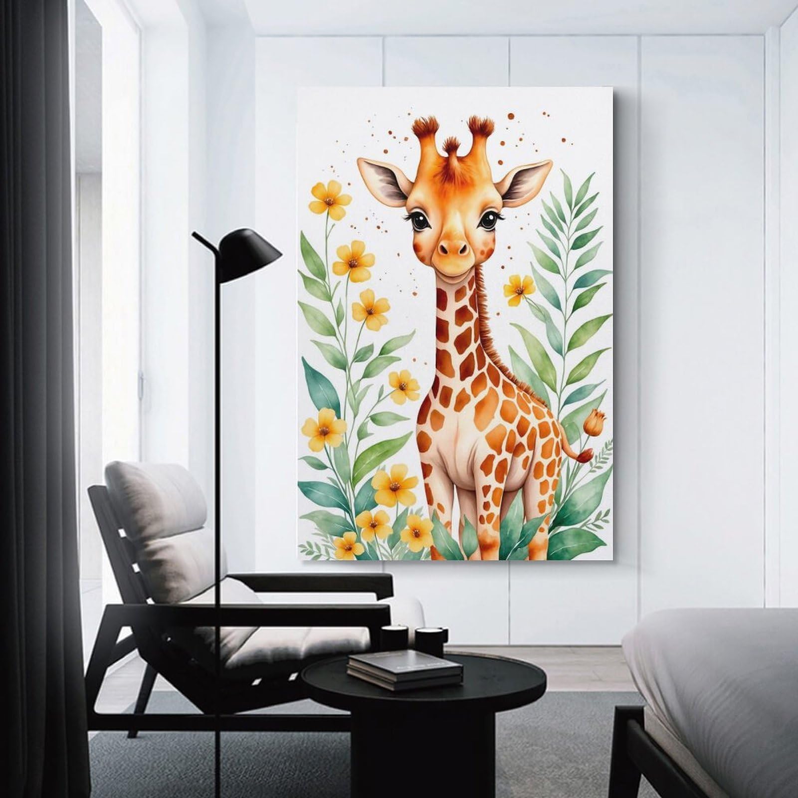 Junmoney Cute Giraffe Watercolor Wall Art Print, 20x30inch(50x75cm), for Corridors, Hallways Or Apartment Entries, Wall Decor to Refresh Empty Corners